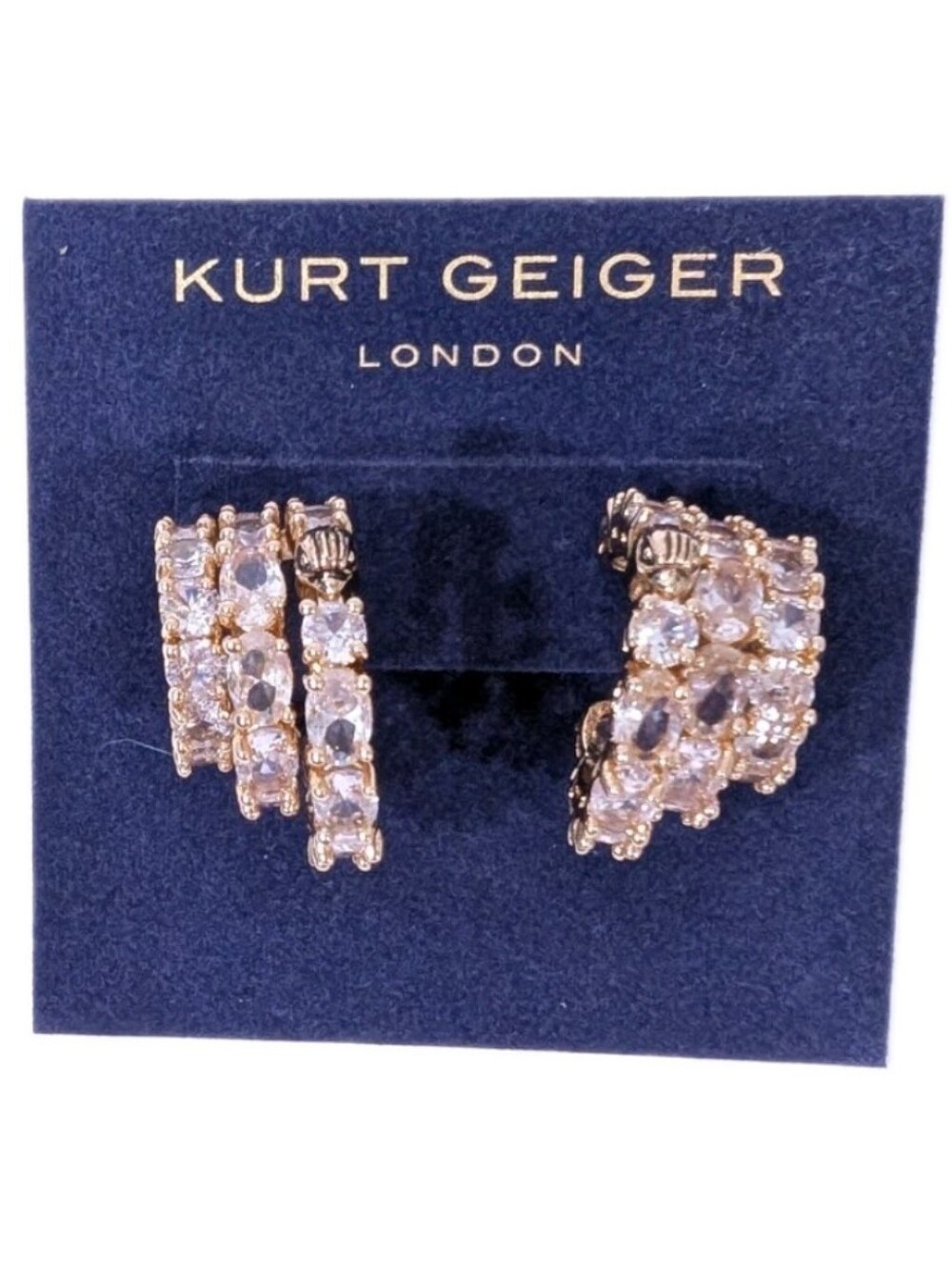 Kurt Geiger Hoop Earrings NEW Crystal Pavé Eagle Gold Tone Wide Dressy Gift